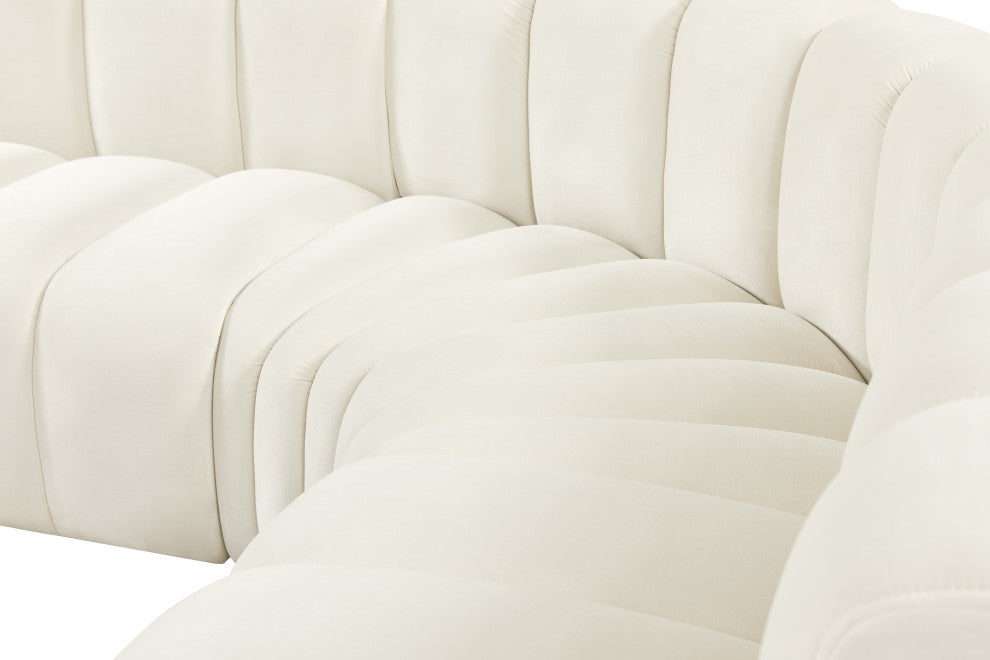 Arc Velvet Upholstered 7-Pc. L-Shaped Modular Sectional, Cream