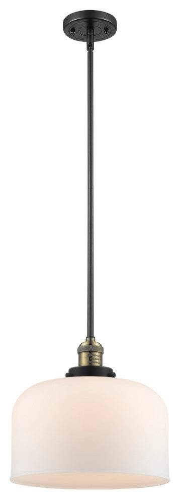 X-Large Bell 1-Light LED Pendant, Black Antique Brass, Glass: Matte White Cased