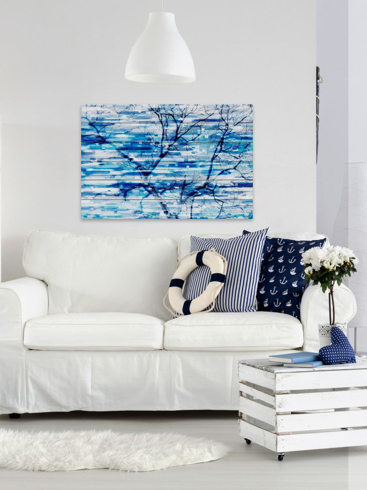 "Blue Snow Storm" Print on White Wood, 60"x40"