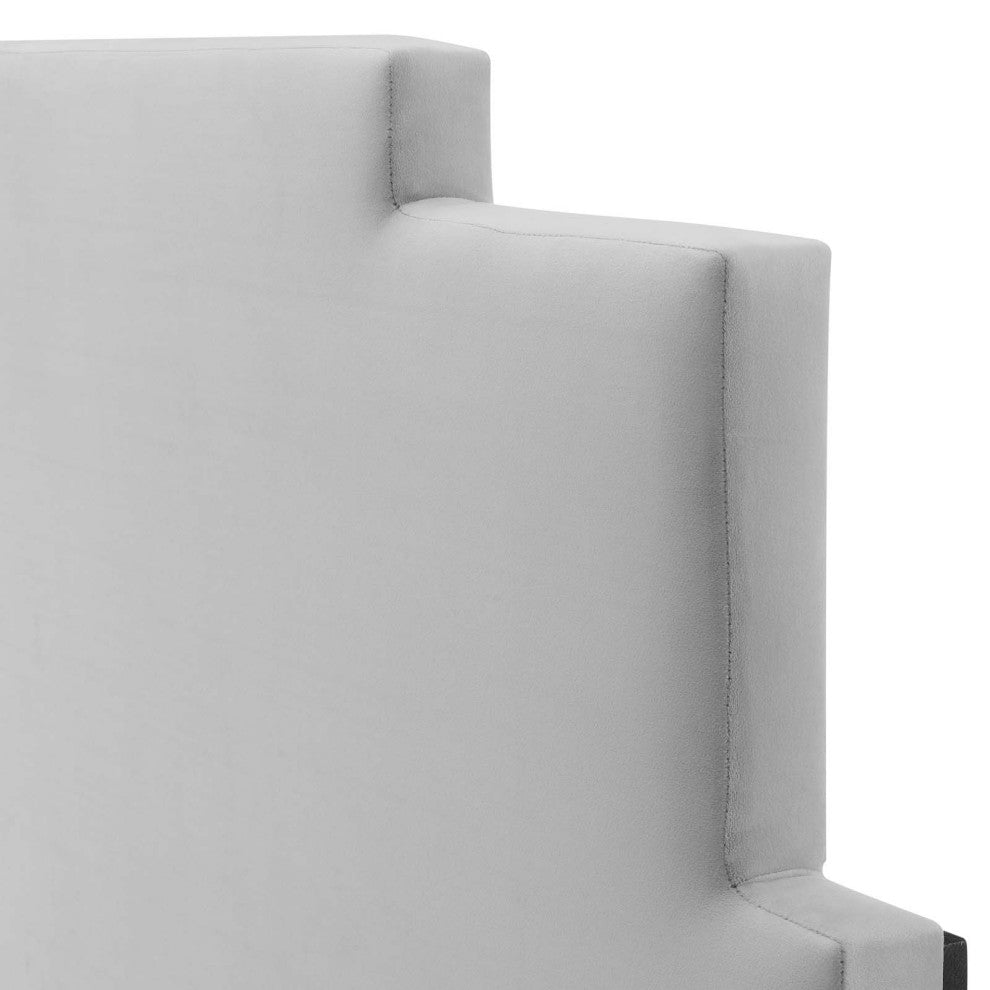 Headboard, Twin Size, Velvet, Light Gray, Modern Contemporary, Bedroom
