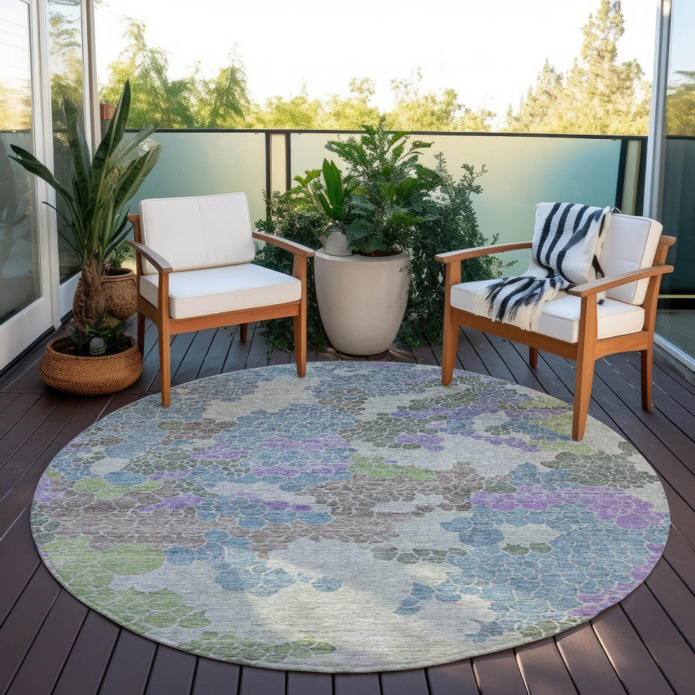 Machine Washable Indoor/Outdoor Chantille ACN1906 Blue 8' x 8' Round Rug