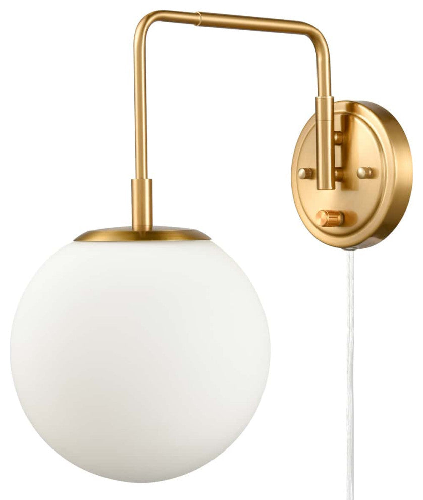 Plug-in Brass Wall Sconce Opal Globe Glass Modern Wall Sconce