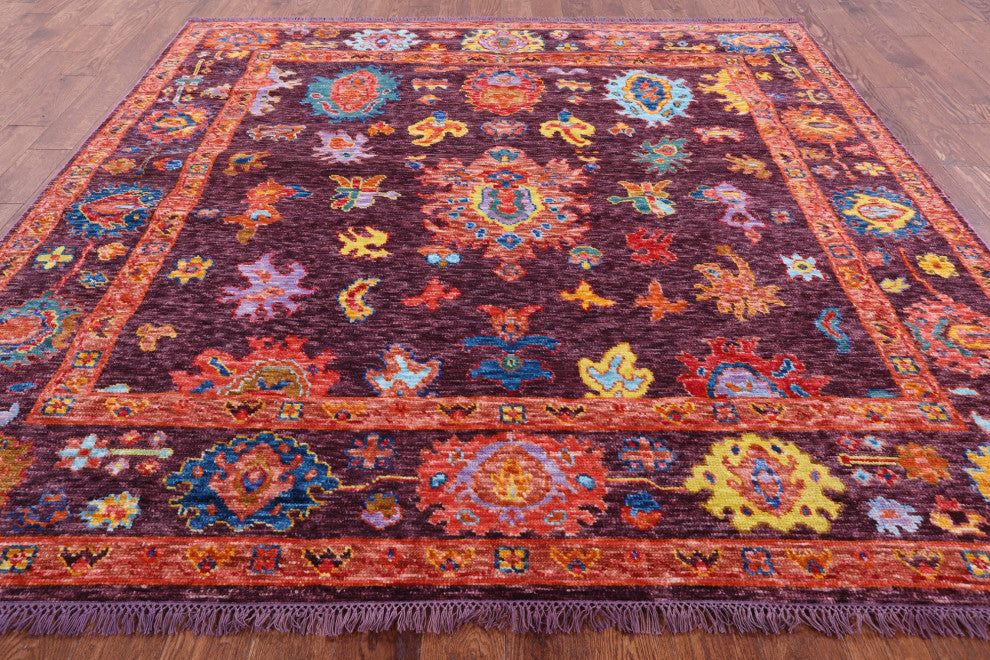 8' Square Hand-Knotted Turkish Oushak Wool Rug - Q14849