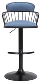 Nash Adjustable Black Wood Bar Stool, Blue Fabric With Black Metal, Blue
