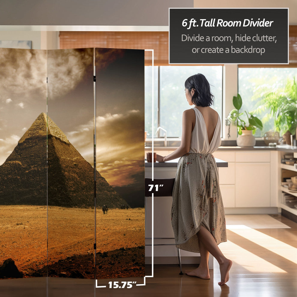 6' Tall Double Sided Egyptian Pyramid Canvas Room Divider
