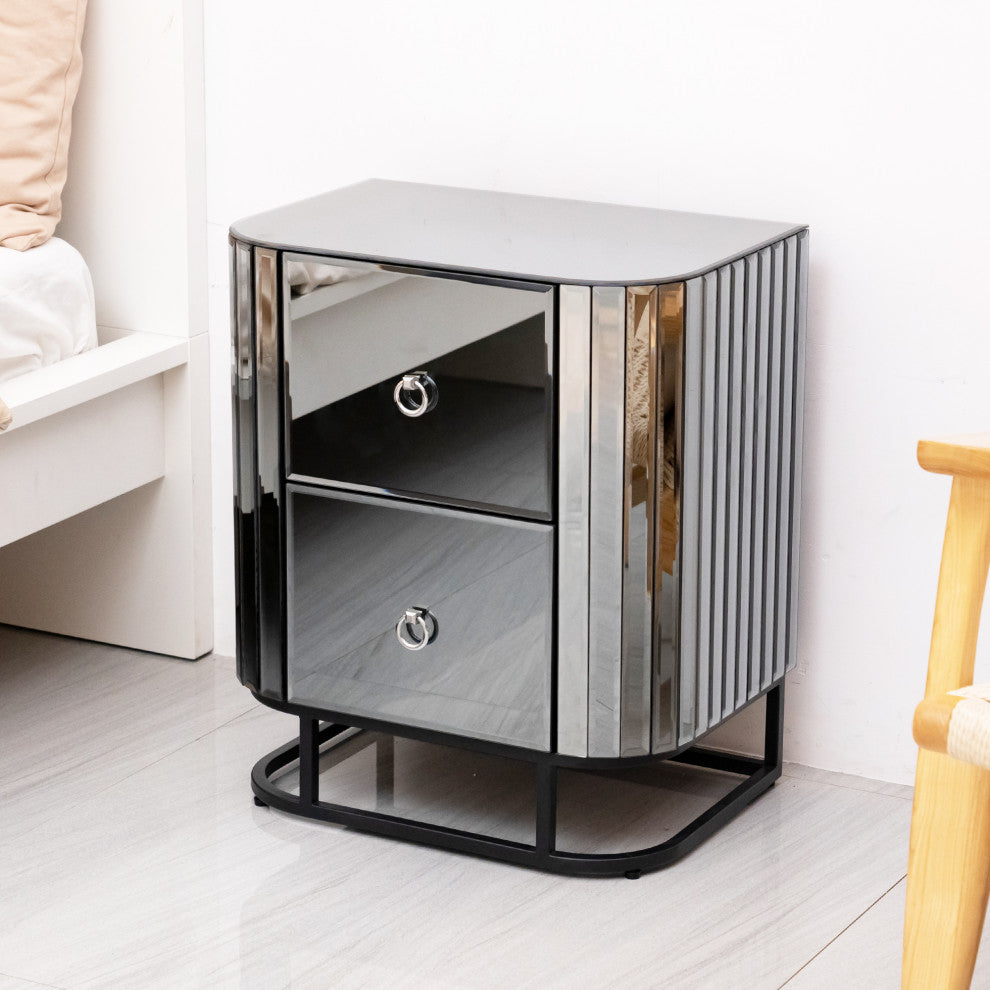 2-Drawer Wood Nightstand with Handle, Grey, 23'' Tall