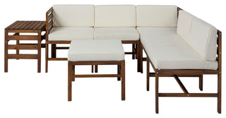 7-Piece Modular Acacia - 5 seat, Ottoman, and Side Table - Dark Brown