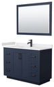 48"SGL Vanity Dark Blue, White Cult. Marble Top, Sink, Black Trim, 46"Mirror