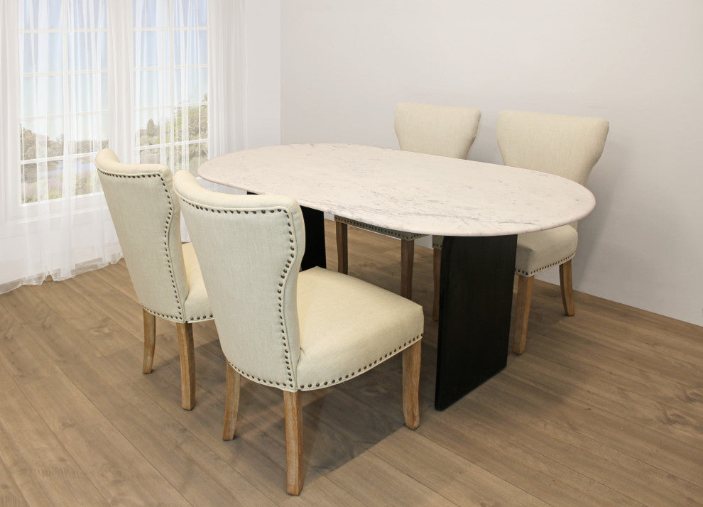 Lavaca 5-Piece Dining Set, 72" Oval Dining Table and 2 Sets of Ivory Chairs