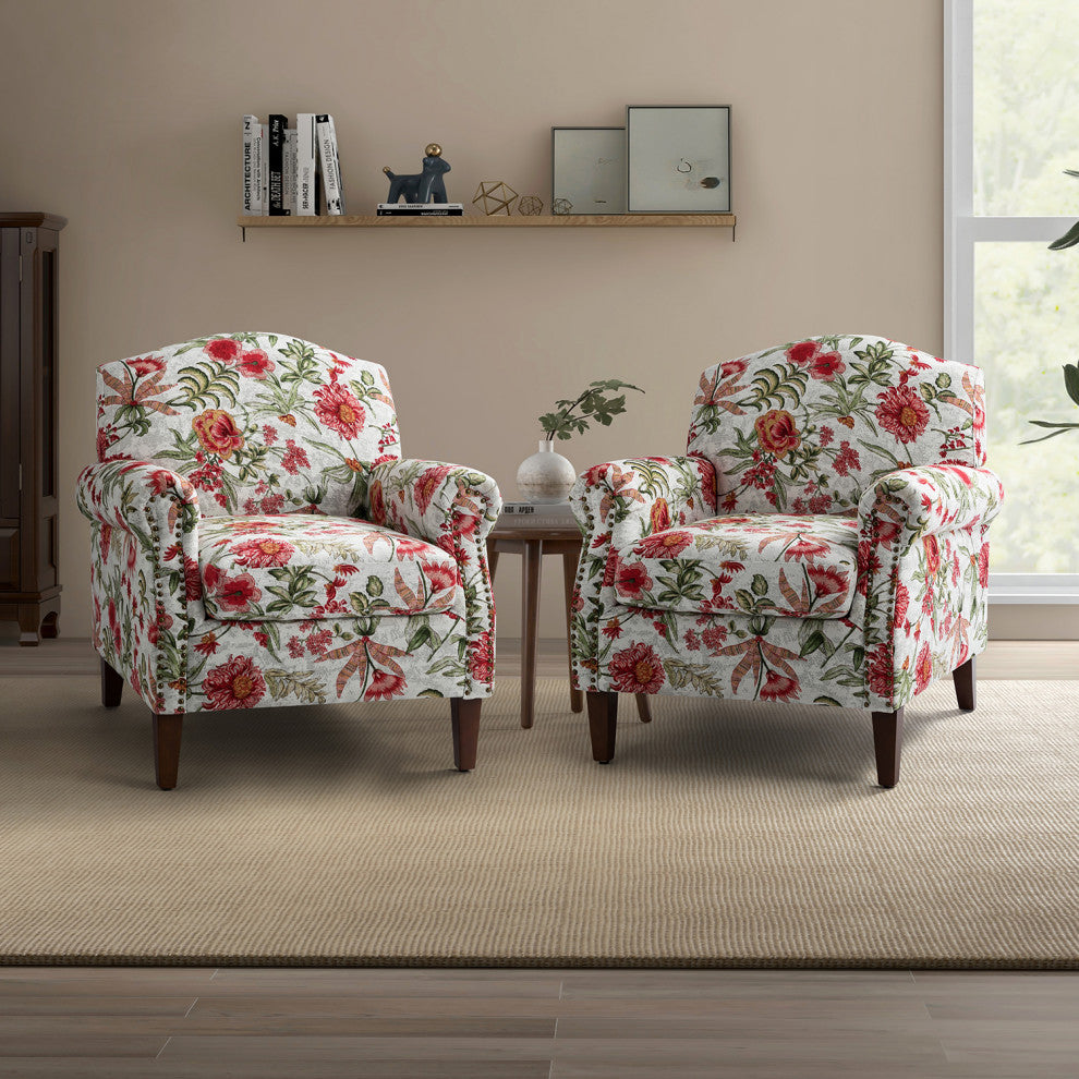Comfy Armchair With Nailhead Trims Set of 2, Red