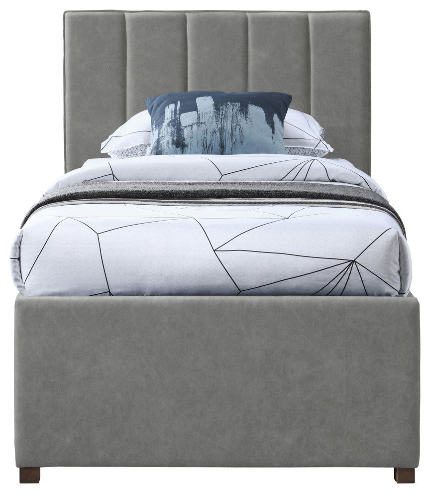 Hudson Beige Faux Leather Twin Trundle Bed, Gray