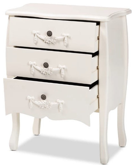 Classic and Traditional White Finished Wood 3-Drawer Storage Cabinet