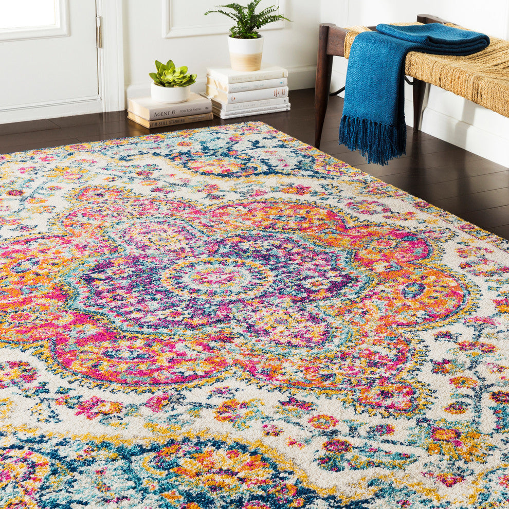 Elaziz Updated Traditional Bright Pink, Saffron Area Rug, 2'x3'