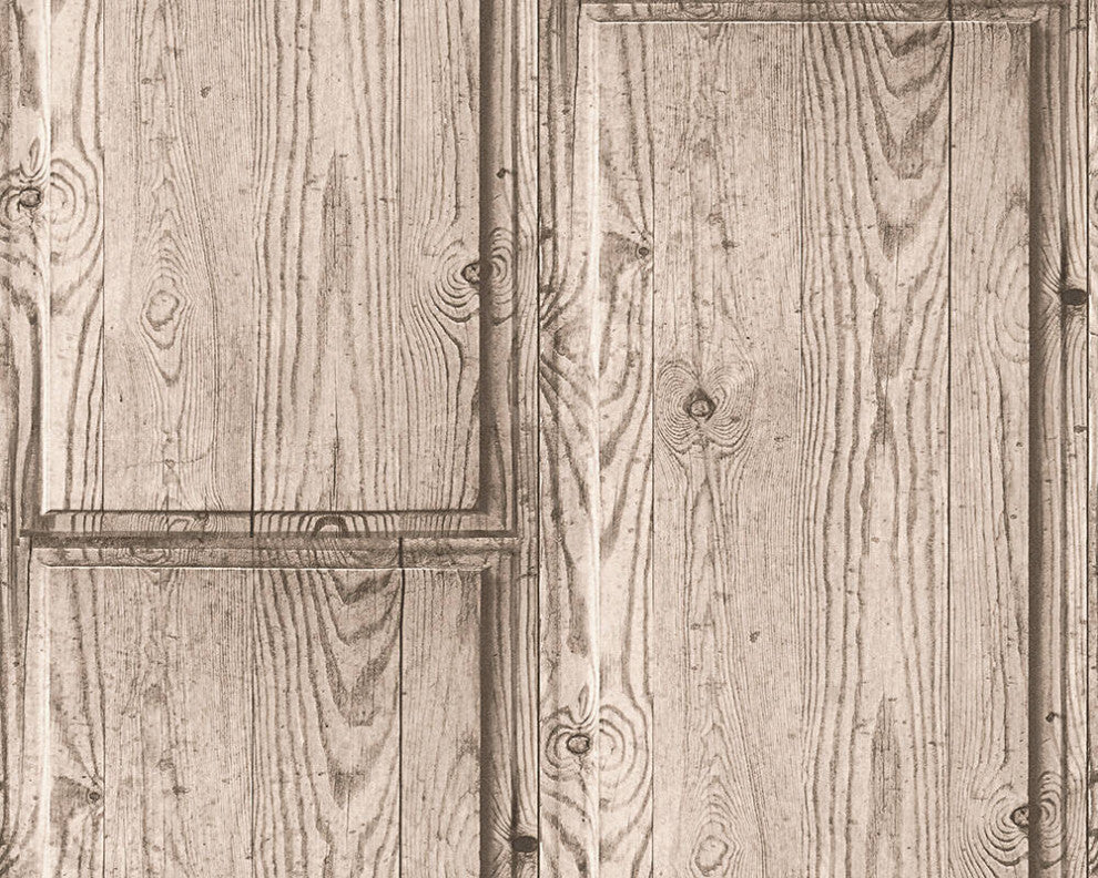 Loft Textured Wallpaper Featuring Rustic Wood, Beige Gray Brown, One Roll