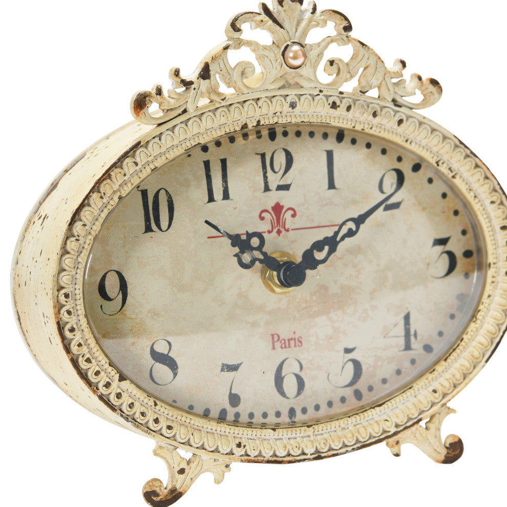 Distressed Pewter Mantel Clock, Pink, Cream