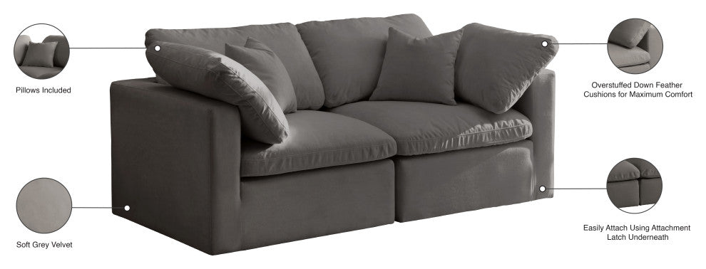 Plush Velvet / Down Standard Comfort Modular Sofa, Gray, 2-Piece: 2 Corner Chair
