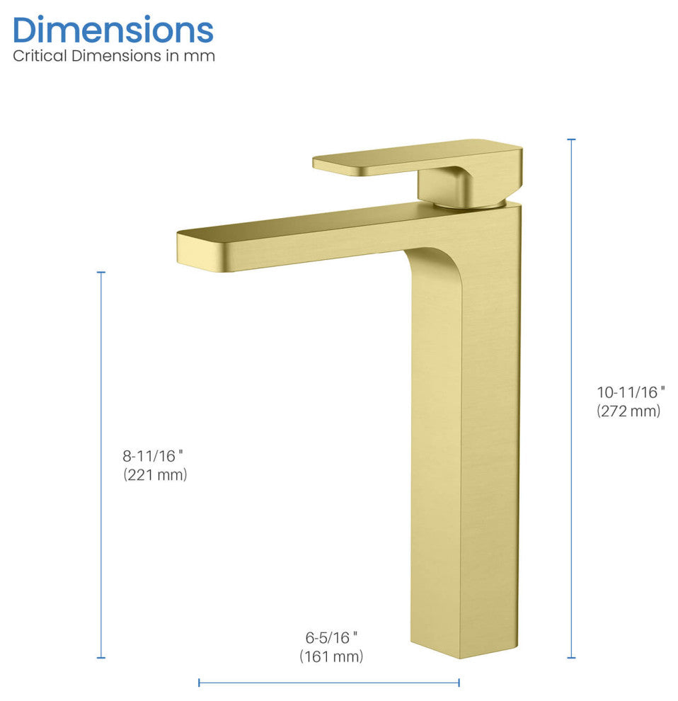Blaze-T Single Handle Bathroom Vessel Sink Faucet, Brushed Gold