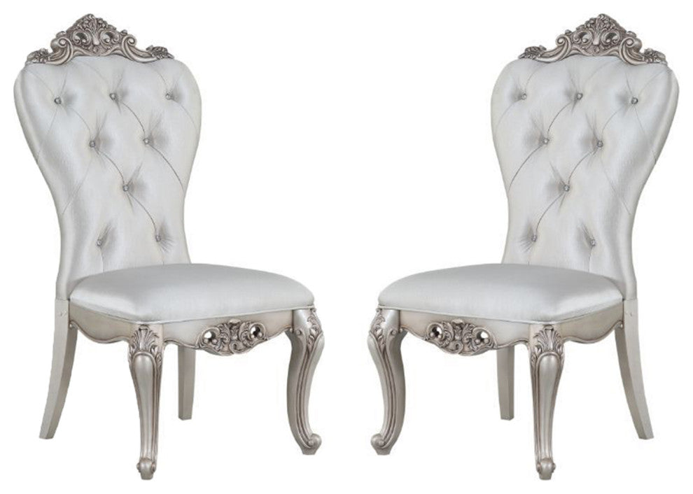Set of 2 Upholstered Side Chair, Cream/Antique White Finish