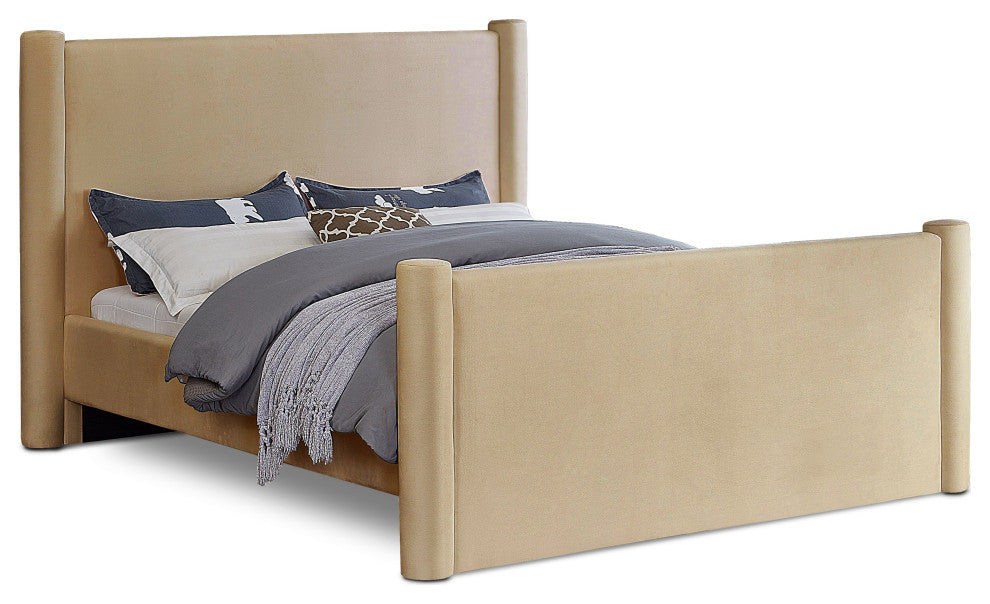 Elias Upholstered Bed, Camel, Full, Velvet