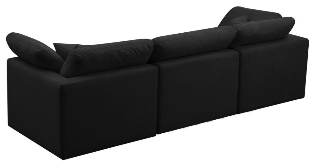 Plush Velvet / Down Standard Comfort Modular Sofa, Black, 3-Piece: 1 Armless Chair, 2 Corner Chair
