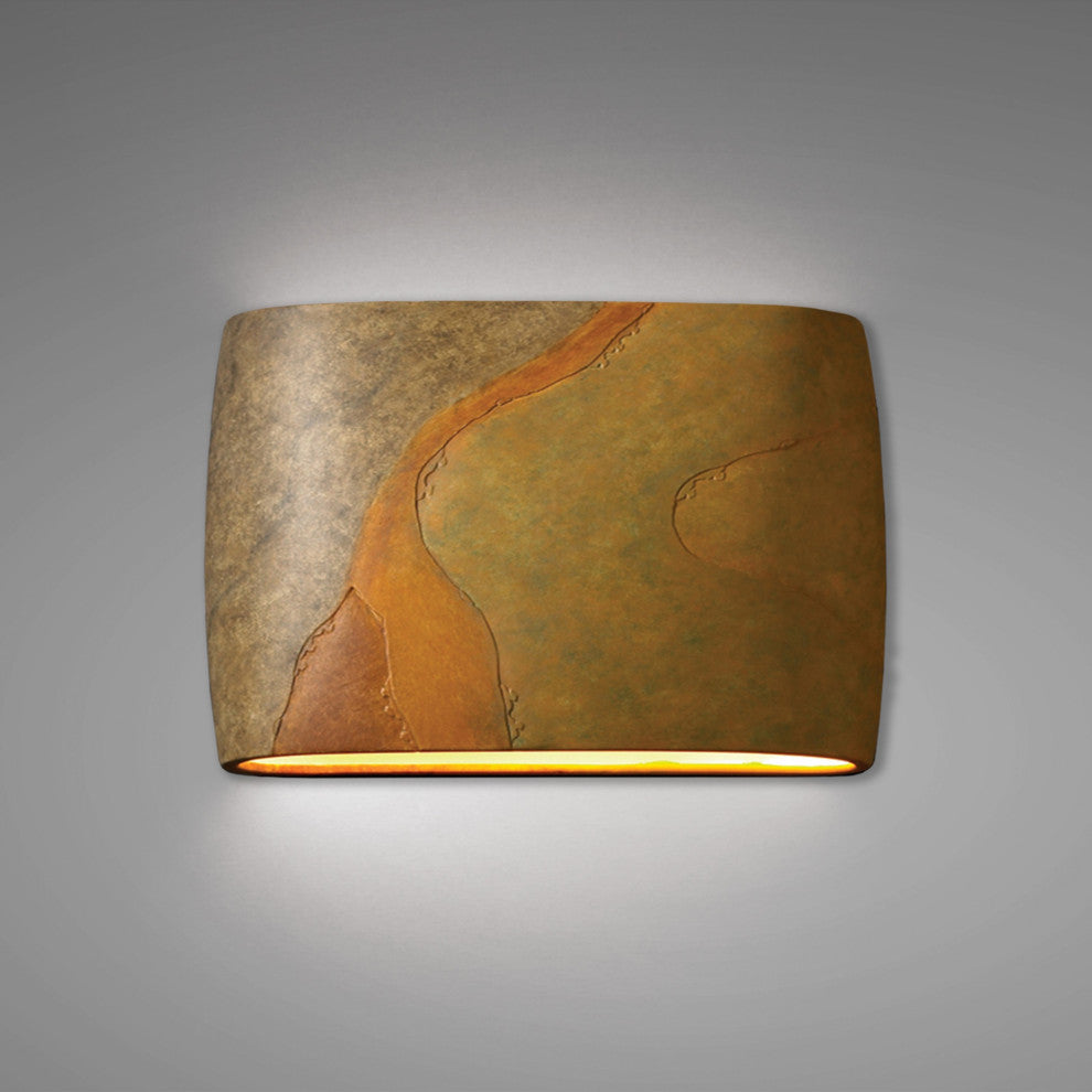 Ambiance ADA Outdoor Ceramic Wide Oval Wall Sconce, Harvest Yellow Slate, LED