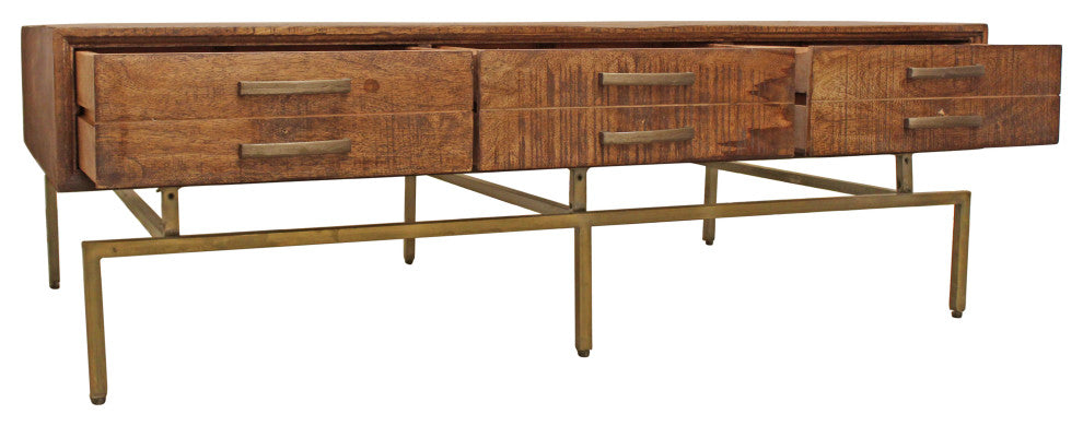 Goldbust Cocktail Table 6 Drawer on a Brass Finished Metal Stand