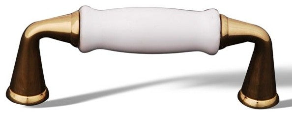 Polished Brass and White RKI Porcelain Middle Pull, RKICP11BW