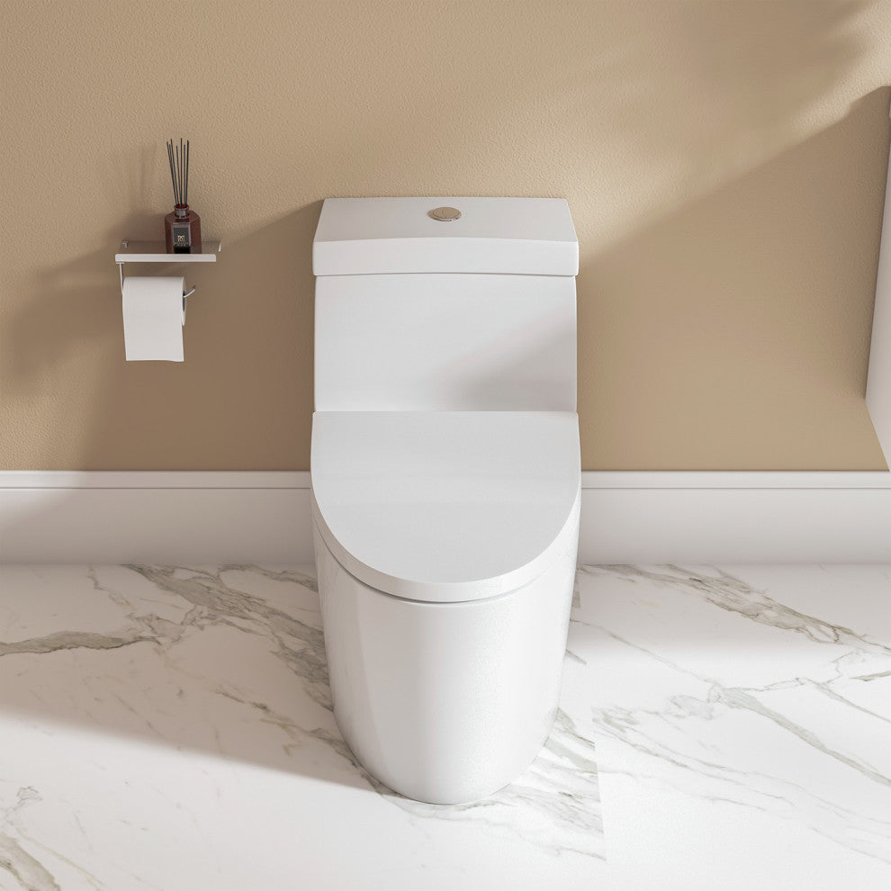 Sinber 28" One Piece Bathroom Toilet with Cotton White Finish and and Dual Flush