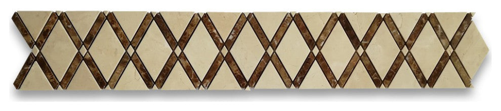 Crema Marfil Marble Lattice Diamond Mosaic Border Listello Tile Polish, 1 sheet