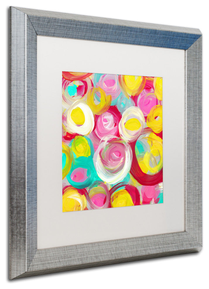 'Rose Garden Circles Square 3' Framed Art, Silver Frame, White Matte, 16x16