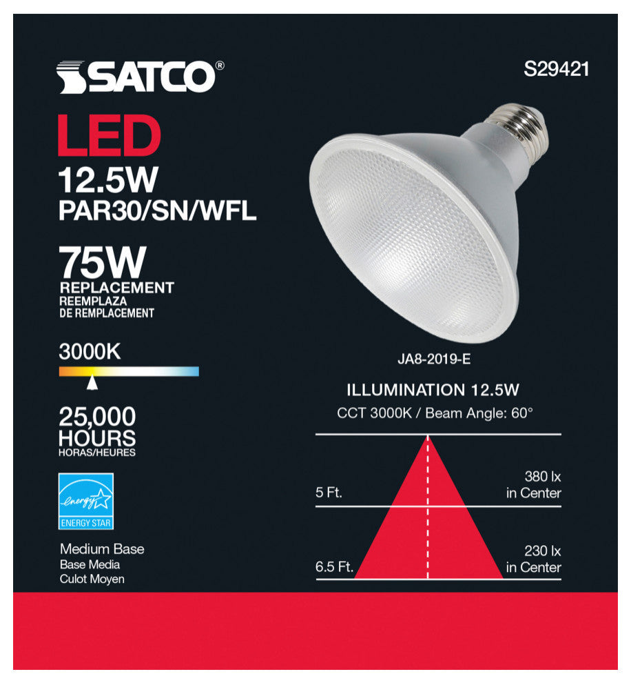 12.5 Watt PAR30SN LED 3000K 60 Degree Beam Angle Medium Base 120 Volt