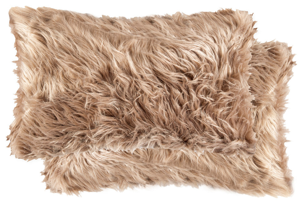 Belton Faux Fur Pillows, Set of 2, Tan, 12"x20"