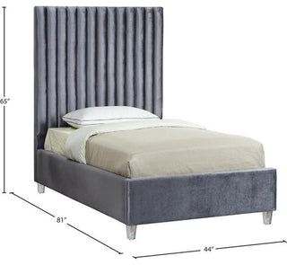Maklaine Modern 65'H x 44'W x 81'D Solid Wood Tufted Velvet Twin Bed in Gray