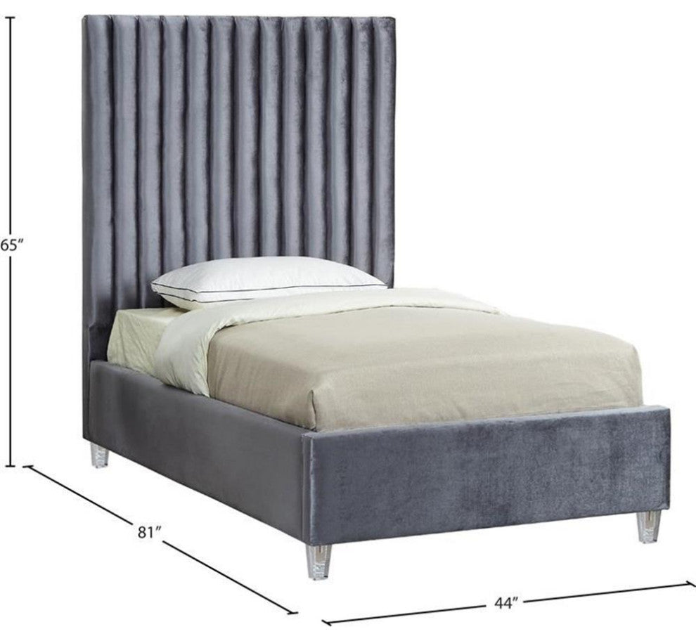 Maklaine Modern 65'H x 44'W x 81'D Solid Wood Tufted Velvet Twin Bed in Gray