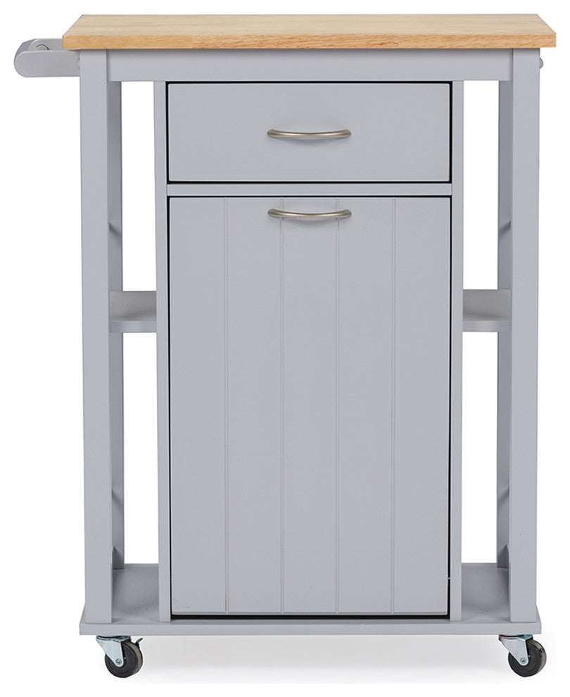Yonkers Contemporary Light Gray Kitchen Cart With Wood Top