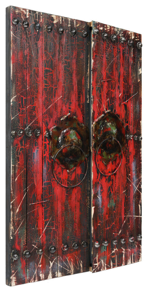 "Antique Wooden Doors" Metallic Handed Painted Rugged Wooden Wall Art