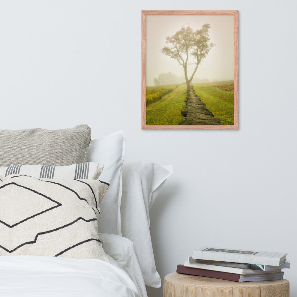 Calming Morning Rural Landscape Framed Photo Paper Wall Art Prints, Red Oak, 16" X 20"