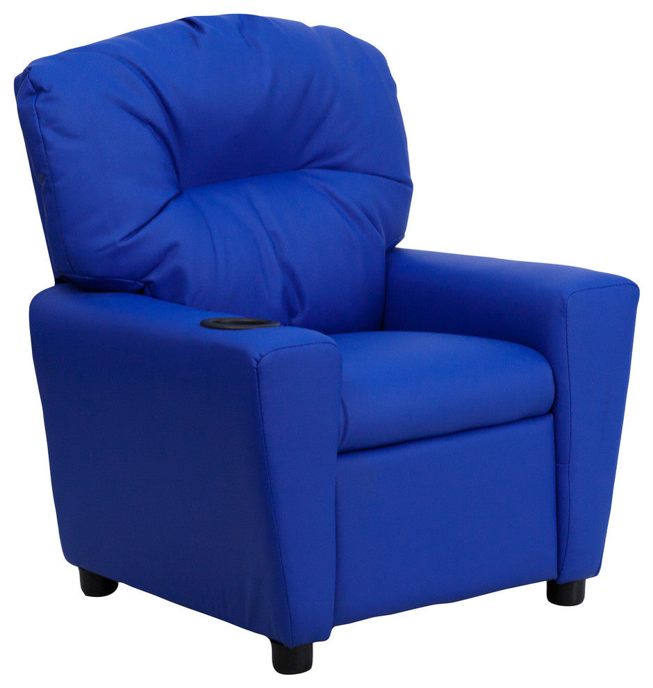 Kids Recliner With Cup Holder, Blue Vinyl