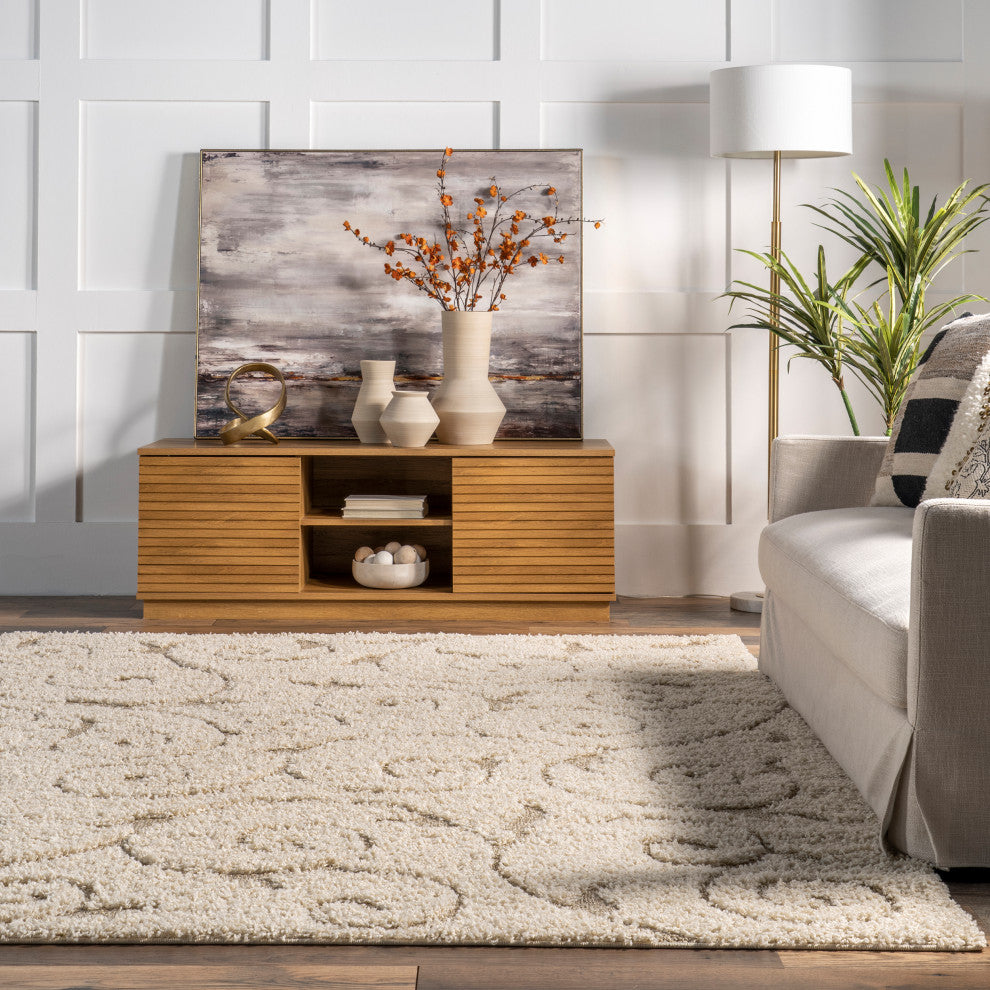 Nuloom Swirls Low-High Shag Area Rug, Cream 3'3"x5'