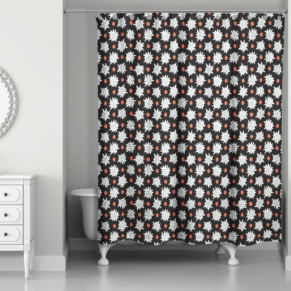 Abstract Snowflake Pattern in Black Shower Curtain