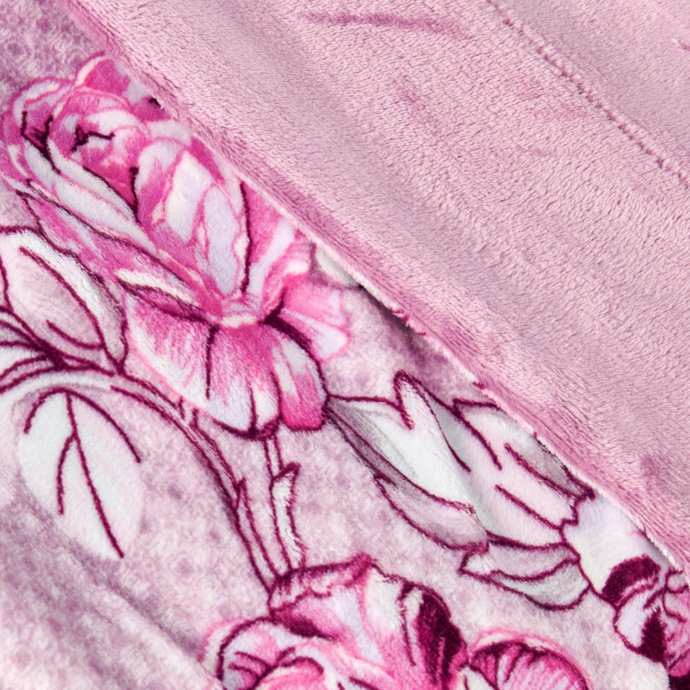 Floral Printed Flannel Throw, Dahlia