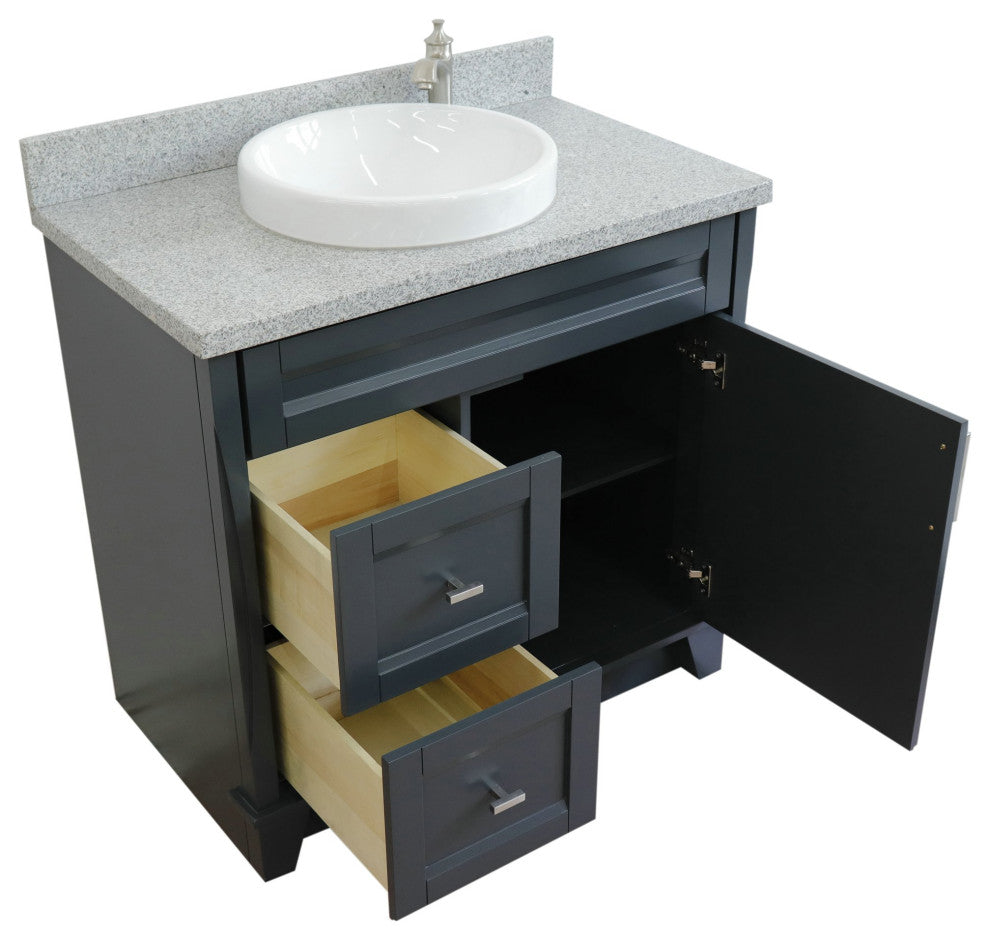 37" Single Sink Vanity, Dark Gray Finish With Gray Granite
