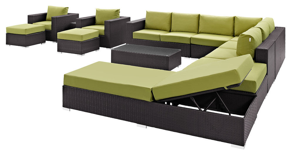 Modway Convene 12 Piece Outdoor Patio Sectional Set, Espresso Peridot