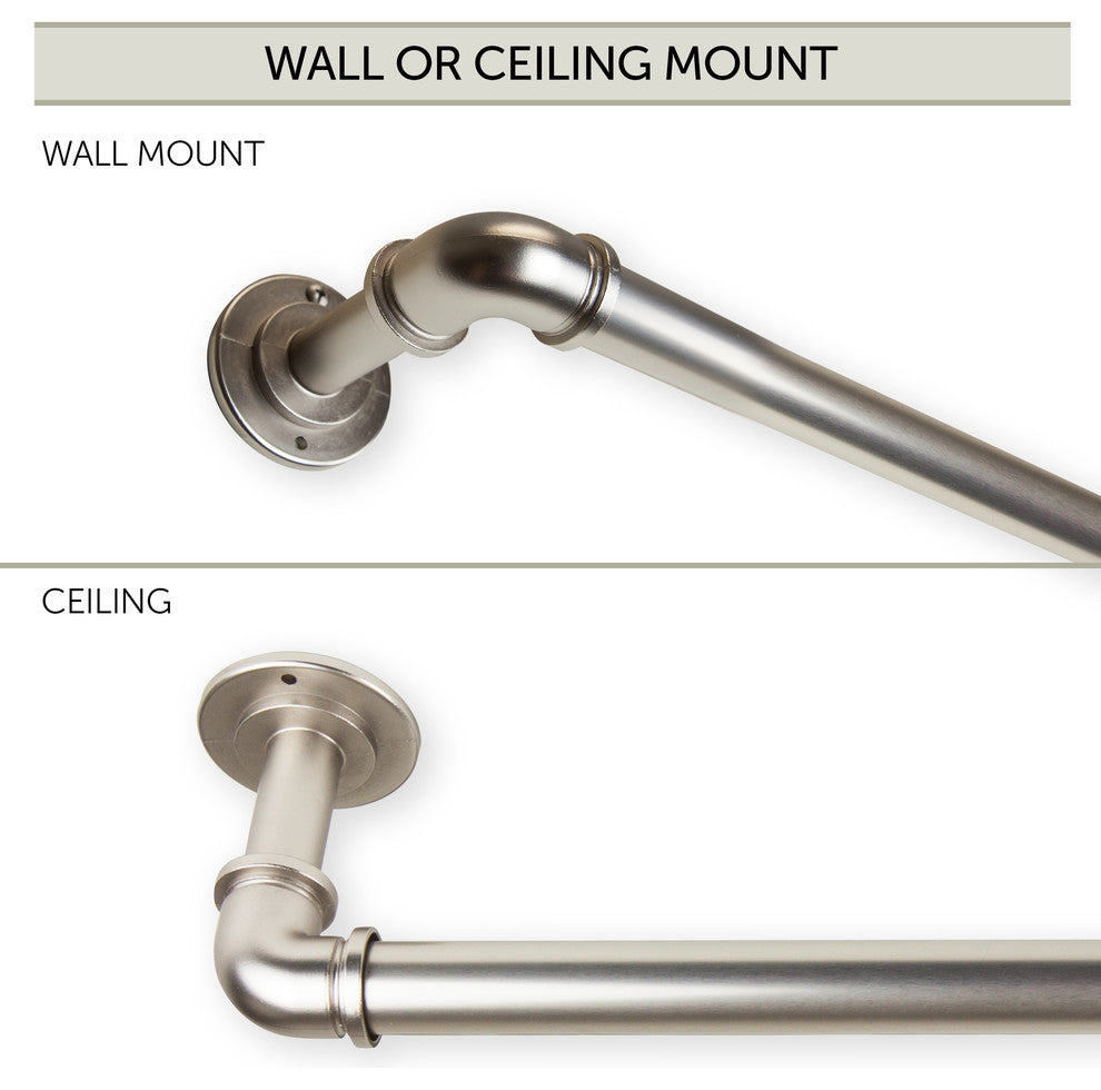 1" Pipe Bay Window Curtain Rod, Satin Nickel, 87"-160"