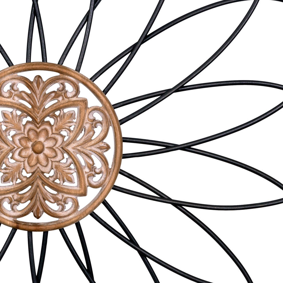 Carved Wood and Metal Flower Wall Decor