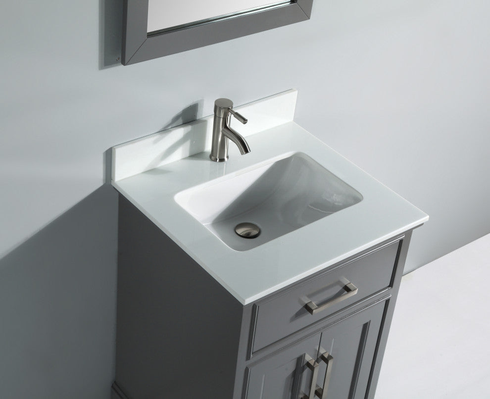 Bathroom Vanity Set With Engineered Marble Top, 24", Gray, Standard Mirror