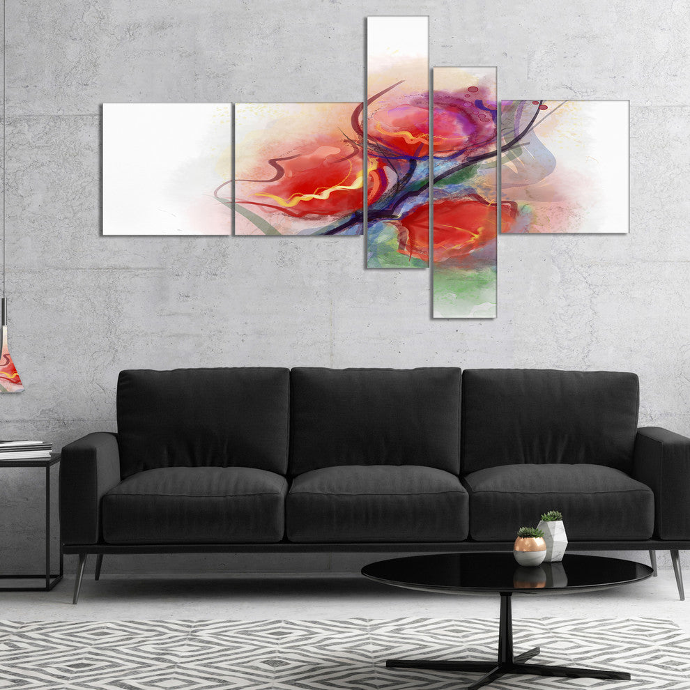 Soft Floral Watercolor on Splashes, Floral Canvas Print, 60"x32", 5 panels