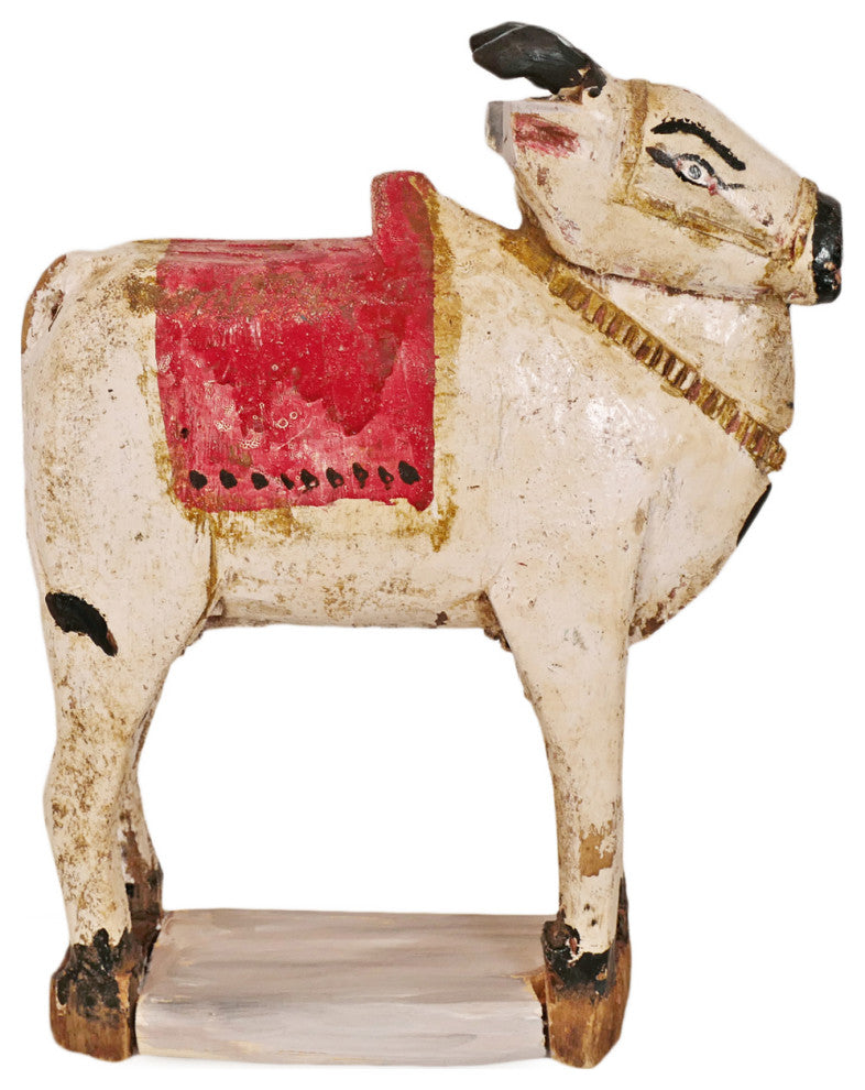 Consigned Antique Wood Indian Cow Statue 2