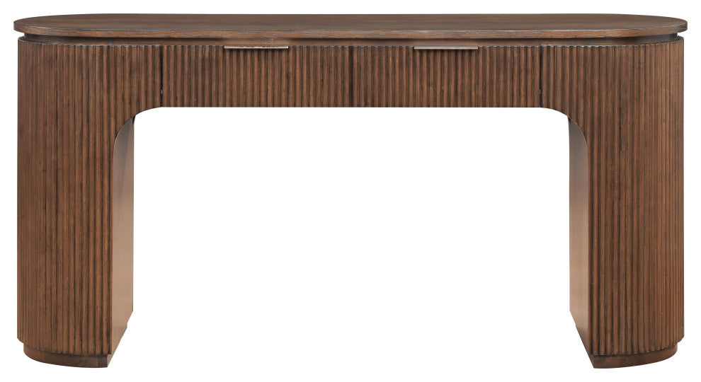 Astrid Solid Wood And Oak Veneer Vanity / Desk / Console Table, Brown