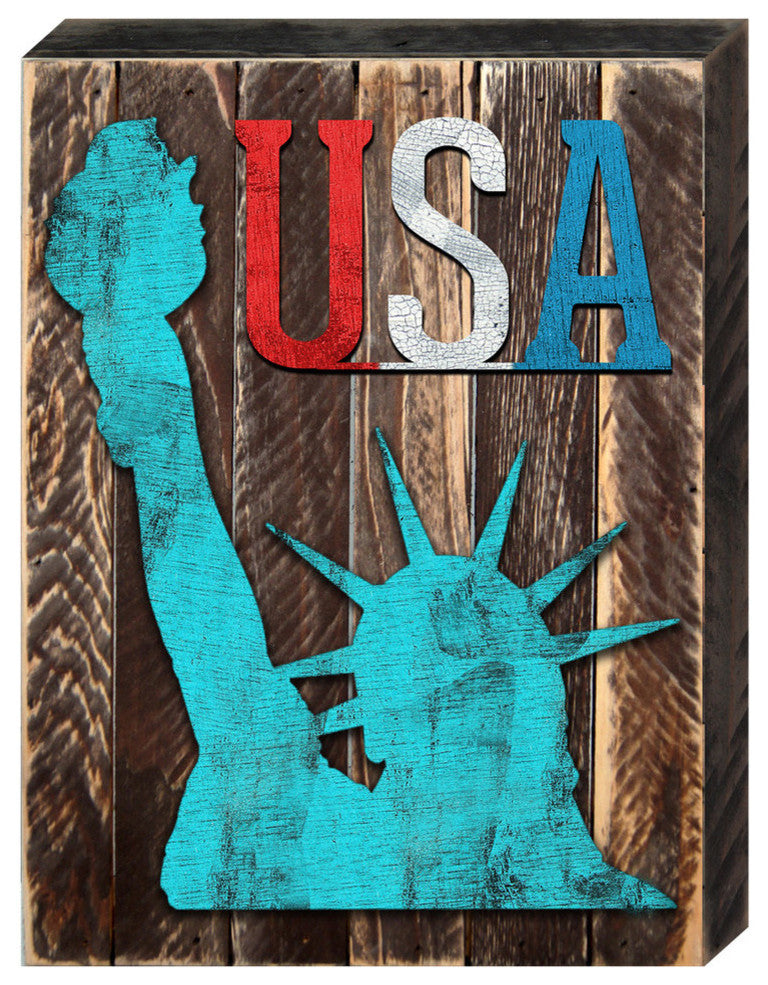 Patriotic Statue Of Liberty Wooden Block
